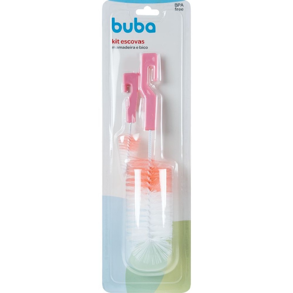 Kit Escovas Para Limpeza De Mamadeira E Bico Rosa 5413 Buba