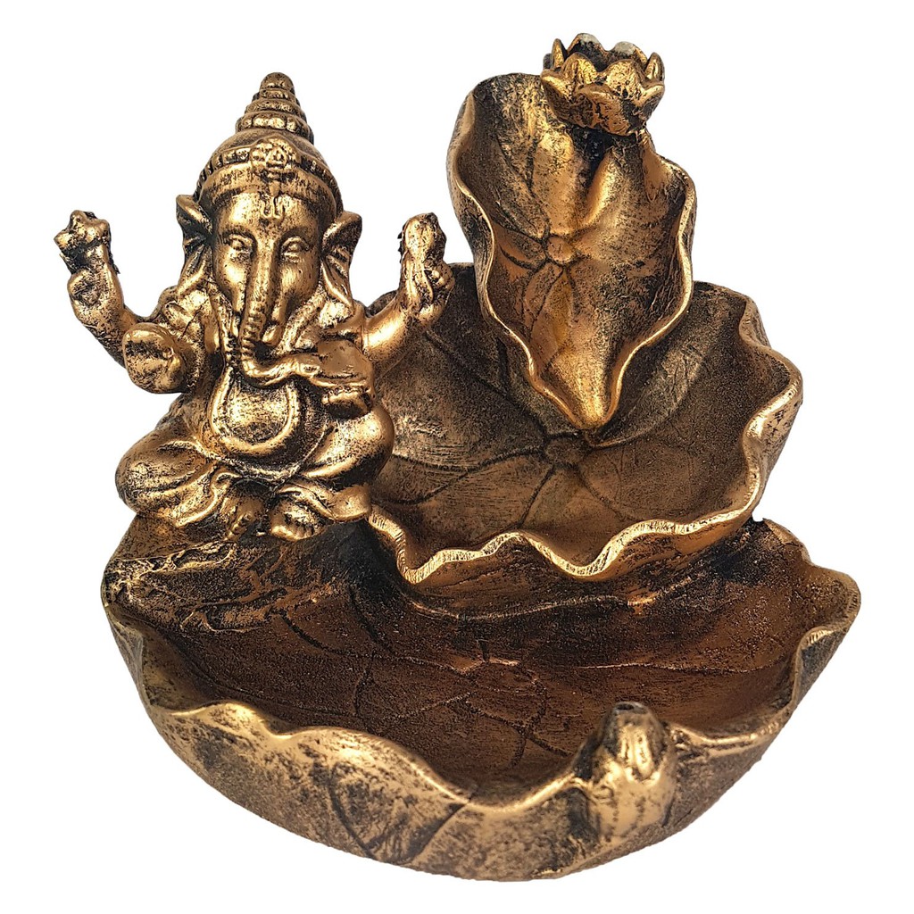 Incensario Cascata Folha Ganesha em Resina Dourado em Oferta na Shopee