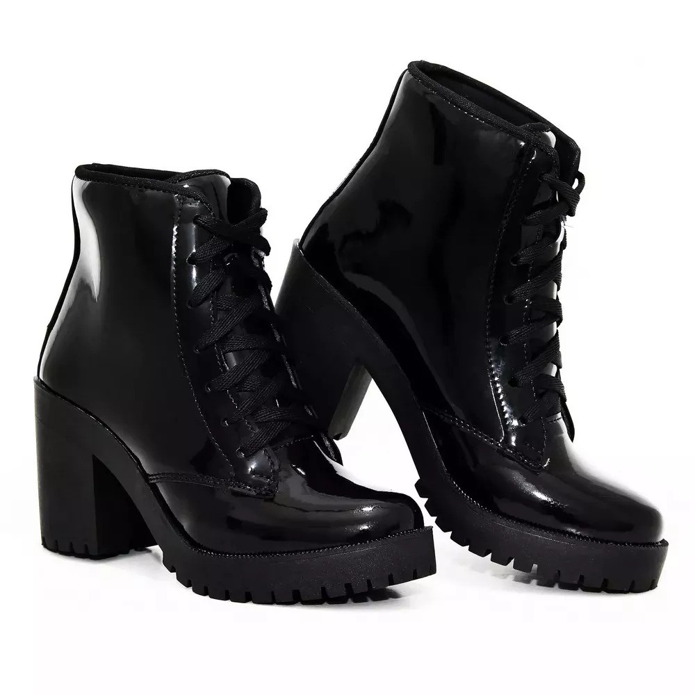 bota coturno feminino tratorada salto alto grosso khaata