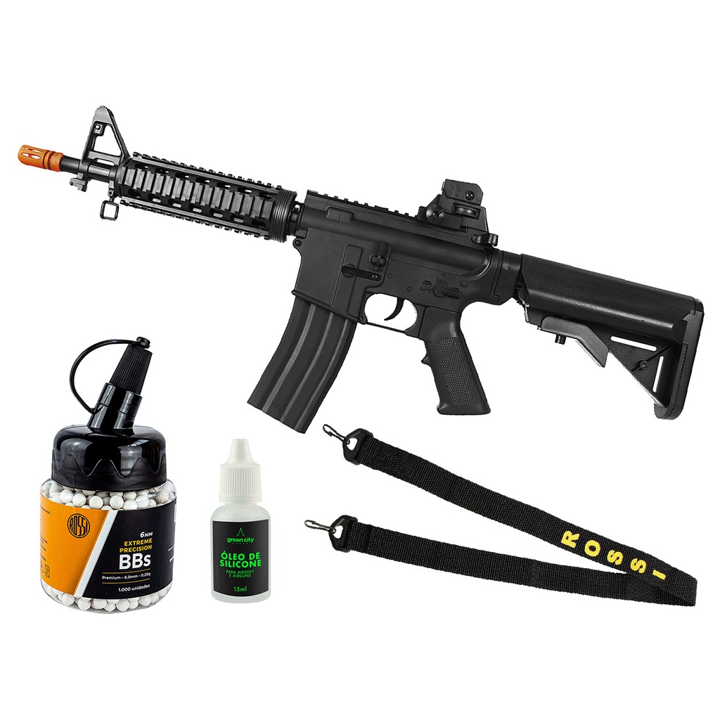 Rifle de Airsoft M4 Fuzil Spring 6mm 180fps com Bandoleira , 1000