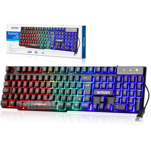 Teclado gamer iluminado RGB MULTIMIDIA semi-mecanico ABNT2 Padrão Brasileiro BK-151C/BK-155C EXBOM