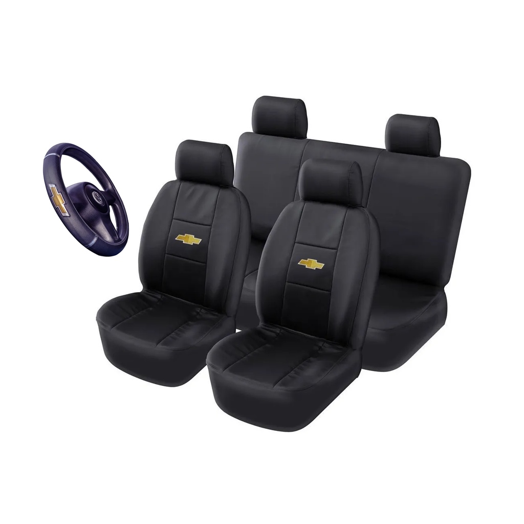 Jogo De Capa Para Banco Automotivo em Couro Carros Corsa Celta Prisma Onix Classic + Capa De voalnte Com Logomarca GM