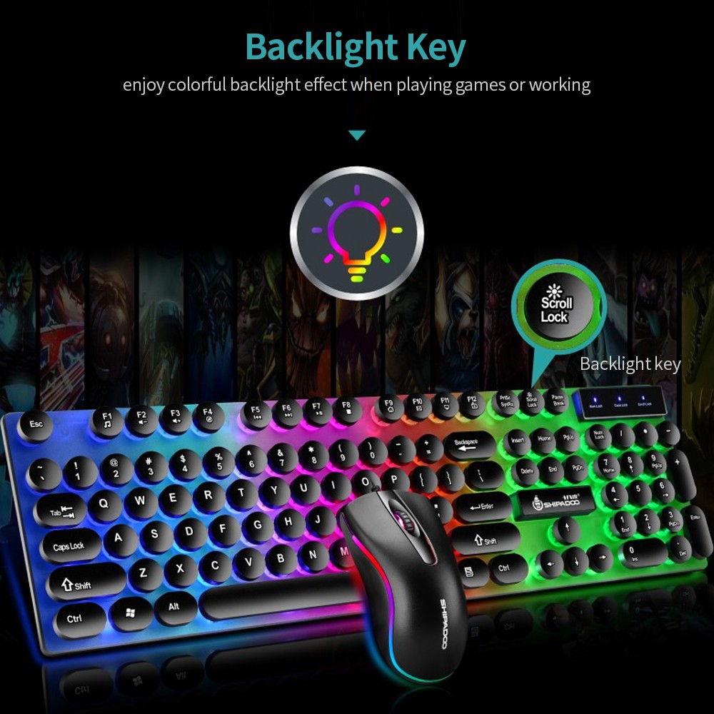 RGB Typewriter Keyboard Retro Punk Keyboard 104 Keys Colorful Backlit Keyboard Anti-Slip Wheel USB and Round Keycaps for PC and Mac 