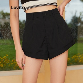 Lovito Casual Shorts Flared Liso Básico de Perna Larga L24ED037 (Preto)