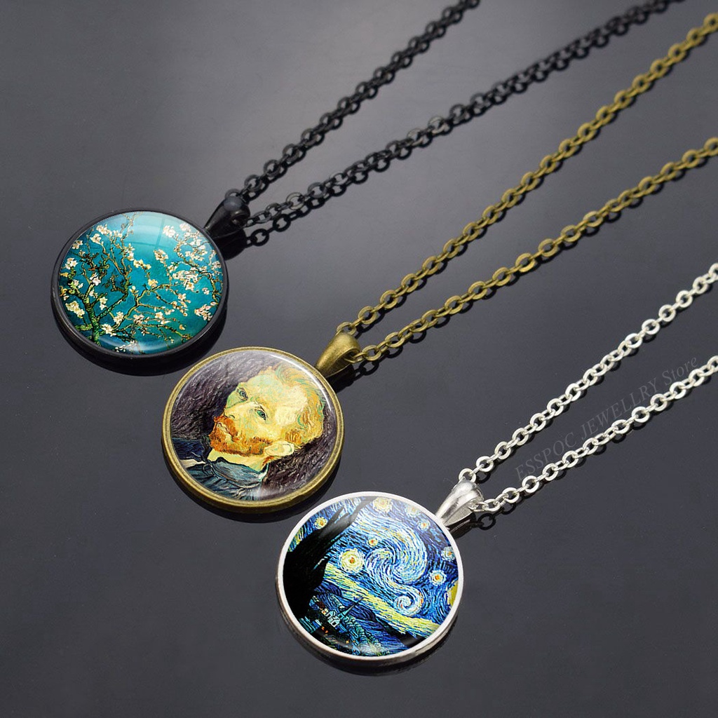 Colar De Arte Da Pinturas A Óleo De Van Gogh Cabochon De Vidro Jóias Starry Night Sky Girassol Pingente Mulheres Presentes Menina Do Amante em Oferta na Shopee