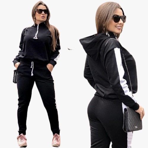 Conjunto Feminino Calça e Blusa com Capuz de Moletom Flanelado