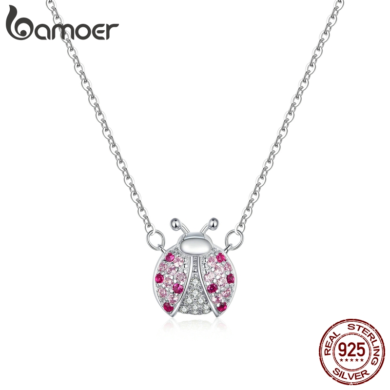 Bamoer 925 Sterling Silver Rosa CZ Joaninha Inseto Cadeia Colar De Pingente Para As Mulheres 45 Centímetros Presentes Miúdo Jóias Finas SCN400 em Oferta na Shopee
