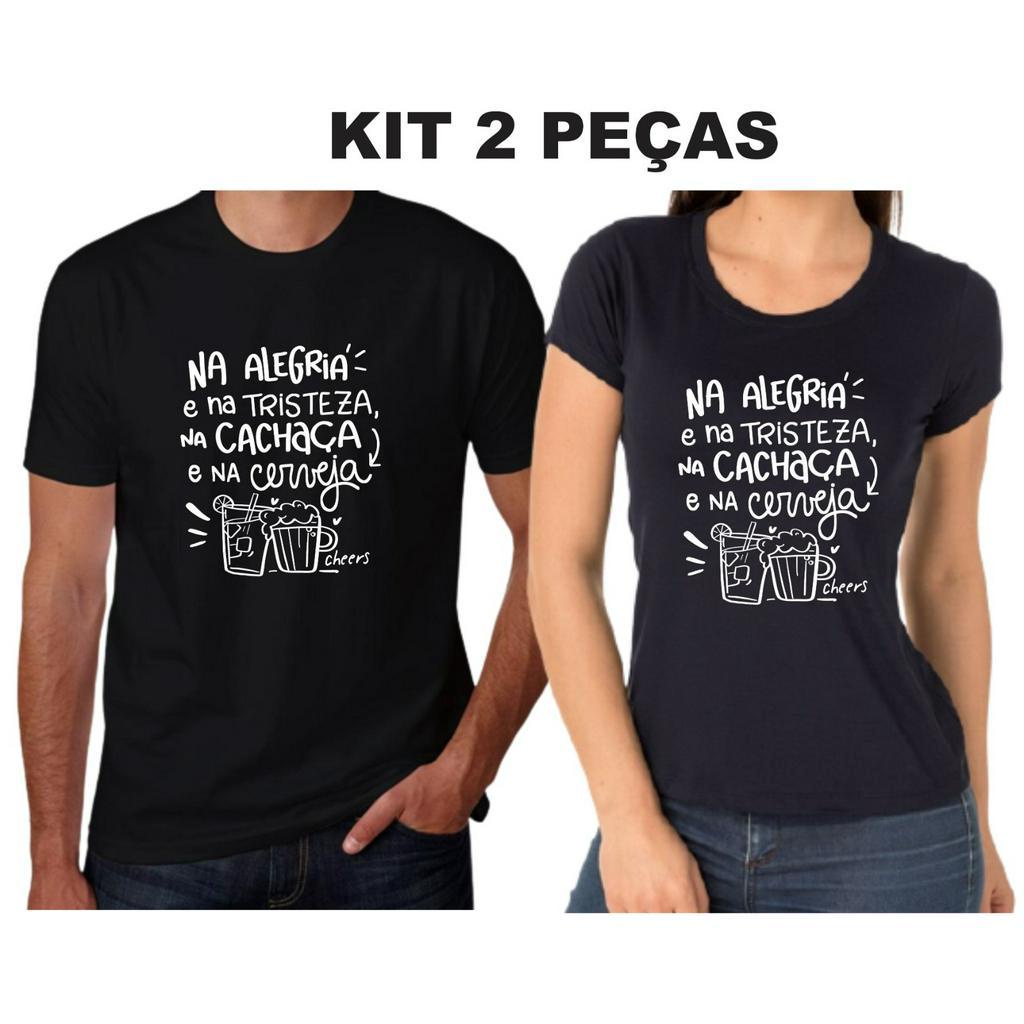 Camisetas de Casal Na Cachaça e na Cerveja Kit de Camisetas para Casal Namorados Dia dos Namorados - 2 peças
