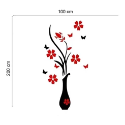 Adesivo Decorativo De Parede Flores Vermelhas Borboletas