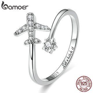 Bamoer 925 prata Anel de abertura  elegante avião joalheria moda