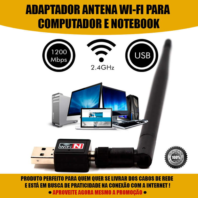 Antena Wifi para pc Computador ou Desktop longo alcance 1200Mbs na