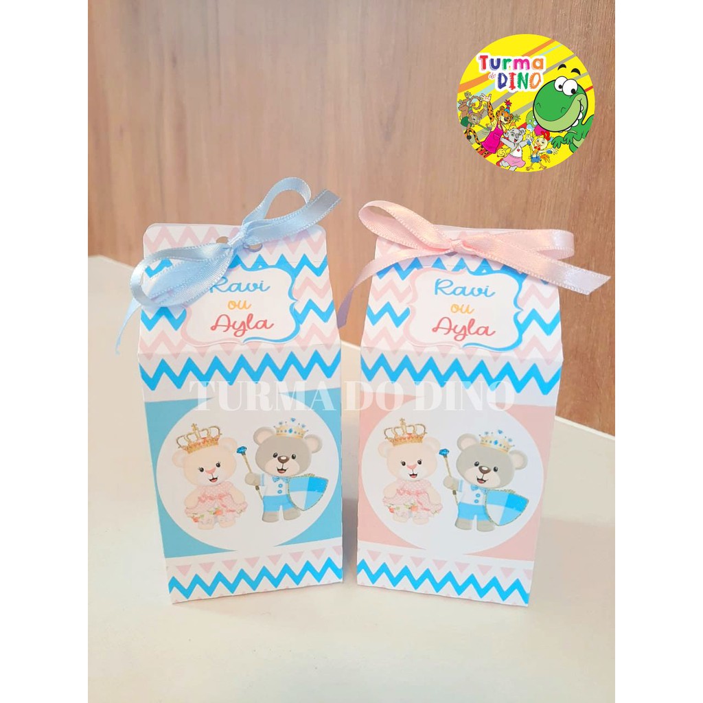 Kit 10 Caixas Milk Personalizadas Chá Revelação Ursinha e Ursinho - Modelo 2