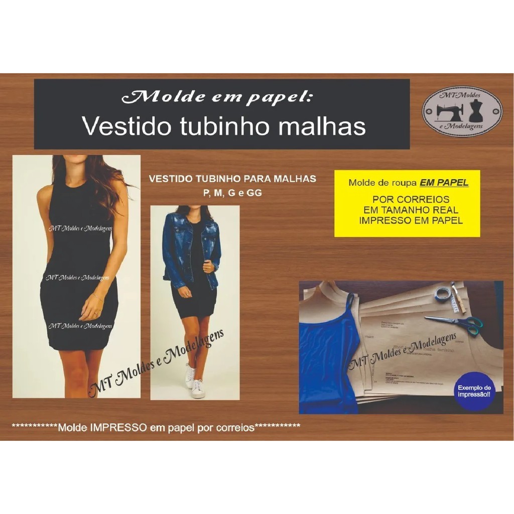 Molde Modelagem Vestido Tubinho  REGATA ref0001