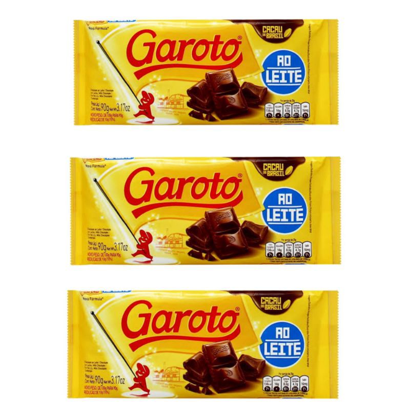 Kit 3 Barras de Chocolate ao Leite Garoto 90g Shopee Brasil