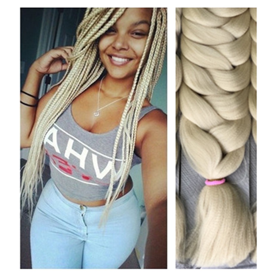 Kanekalon Jumbo Tranças Box Braid Twist Cor 613# loiro clarissimo 2-31 preto com loiro claro 165gramas 208cm