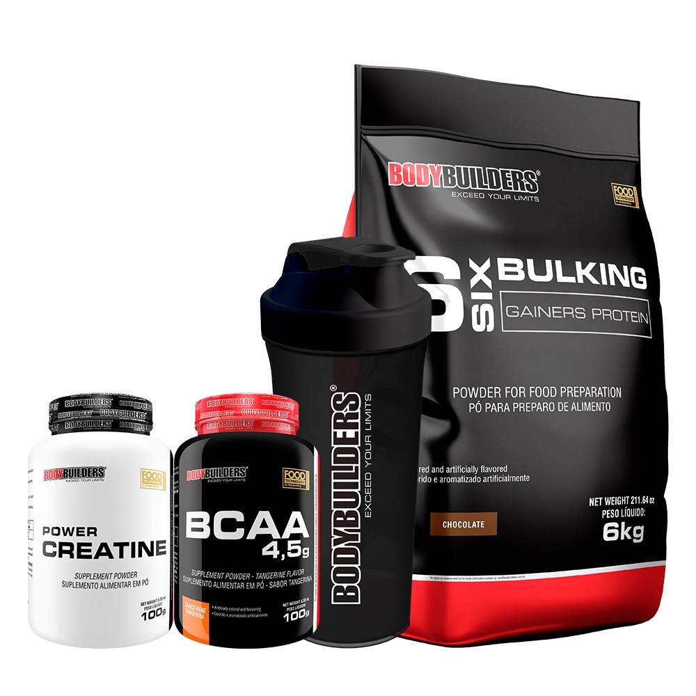 Kit Bulking Protein 6kg + Creatina 100g + BCAA 100g + Coqueteleira - Todos Os Sabores - Bodybuilders em Oferta na Shopee