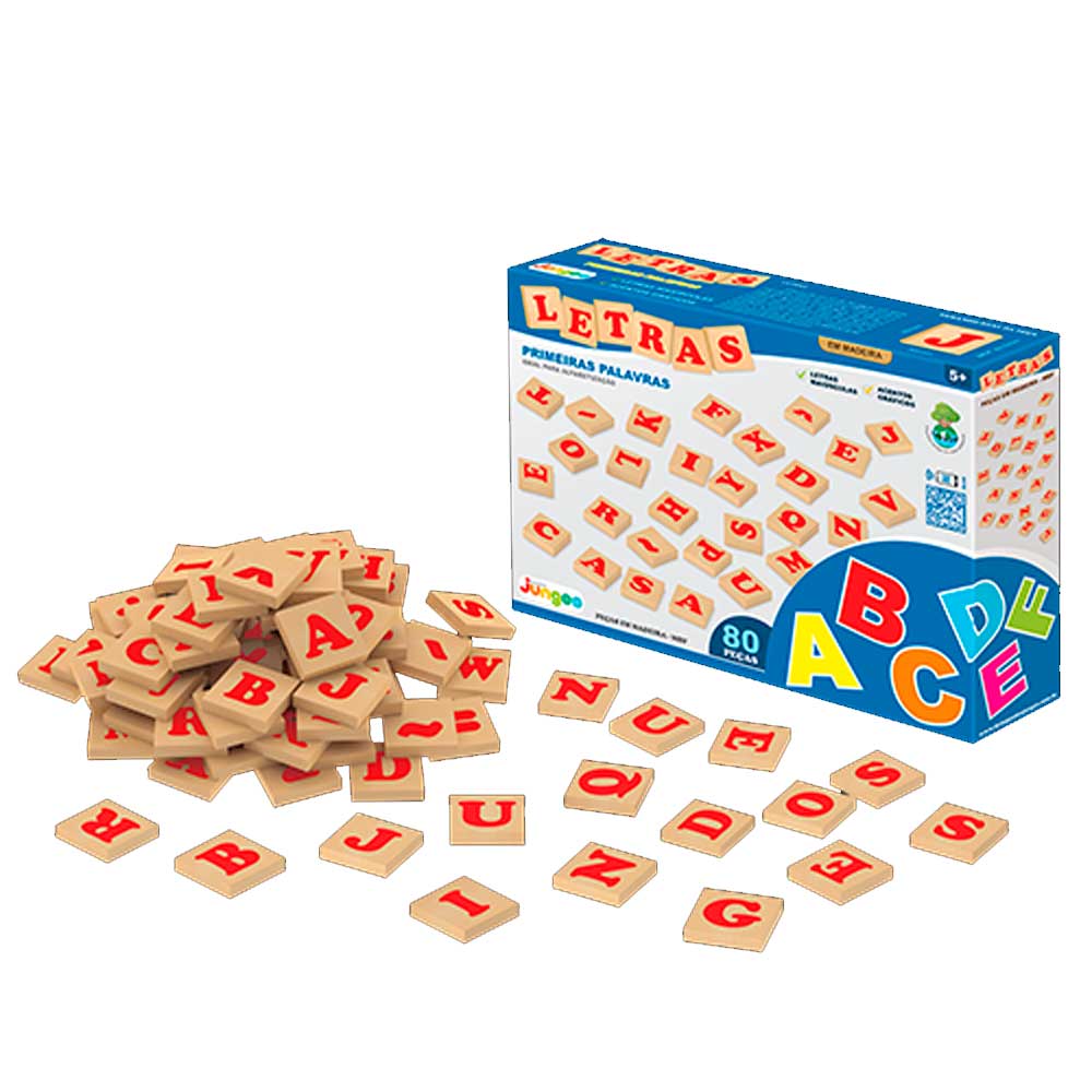 Kit Letras Do Alfabeto Infantil 80 Peças Em Madeira - Junges