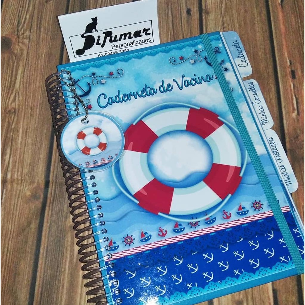 Caderneta de Vacina Personalizada Menino + brinde marca páginas e chaveiro (Ursinho Marinheiro, Ursinho Príncipe, Marinheiro e Temas Diversos)