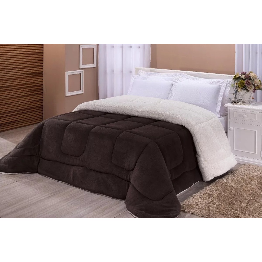 Edredon Sherpa Cobertor E Coberdron Casal Queen Grosso Diversas Cores