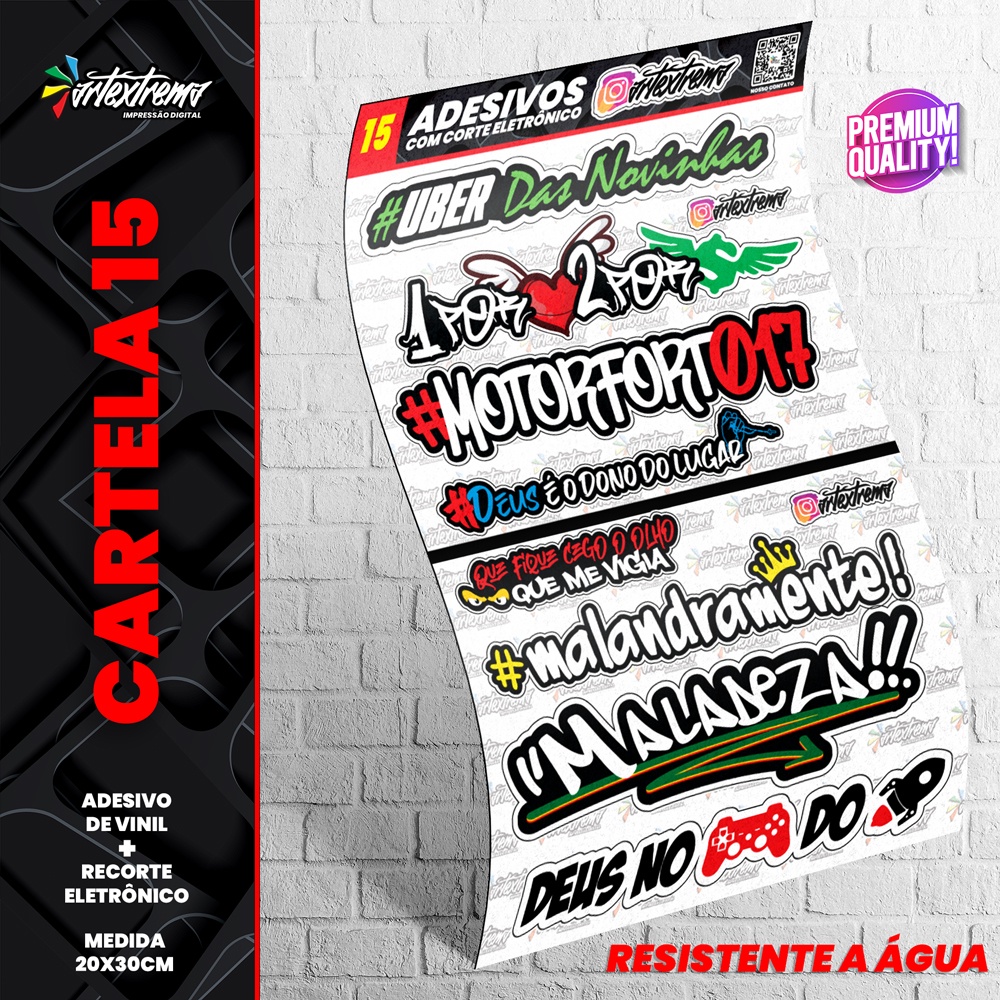 Cartela De Adesivos - REF 15 - Carro - Moto - Caminhão - Bike - Stickers - Diversos