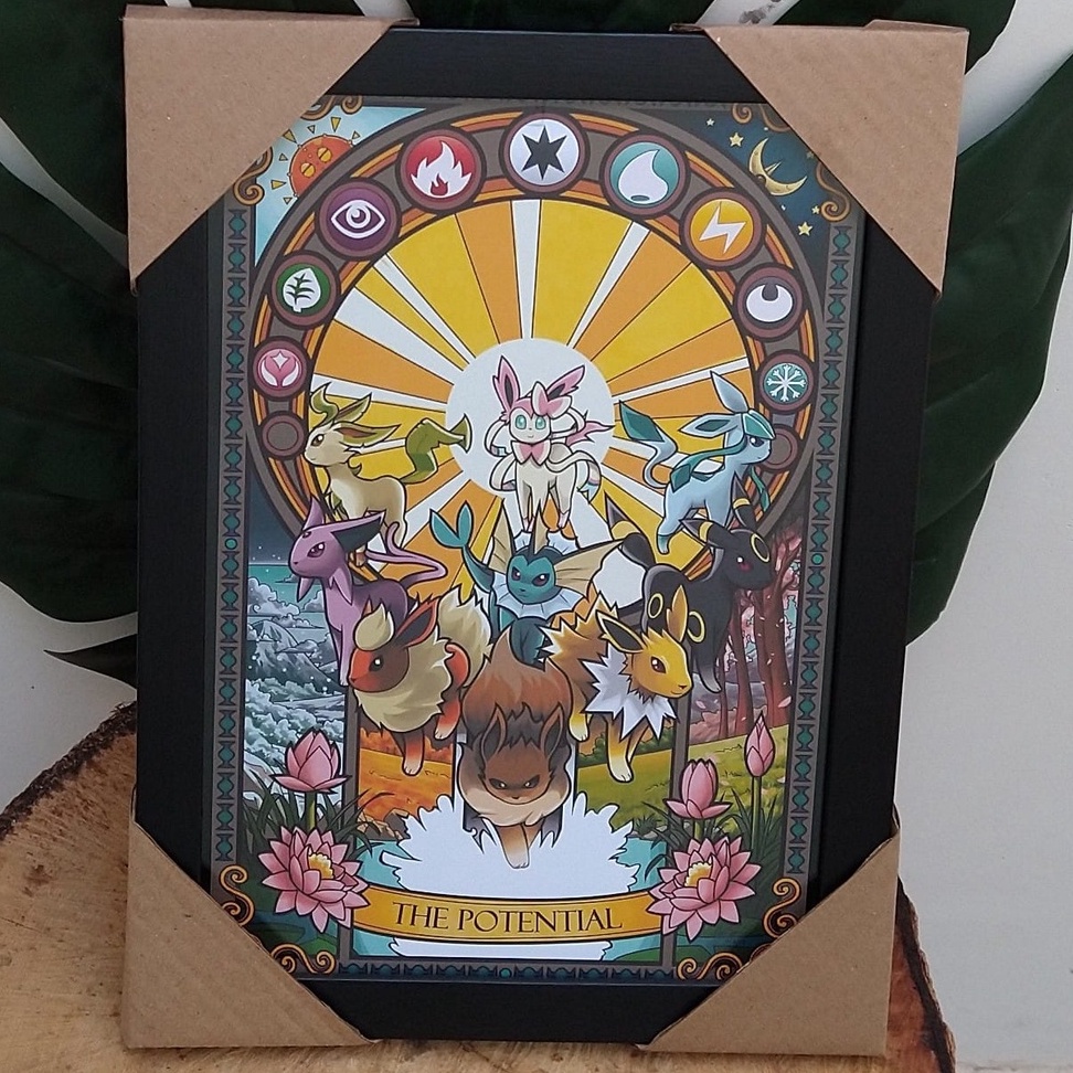 Quadro decorativo com moldura e vidro anime Pokémon Eevee Vaporeon