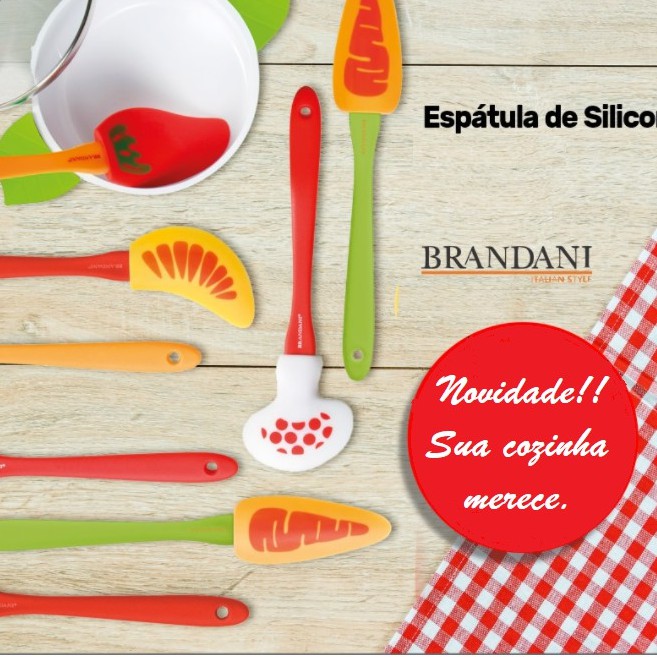 Espátula de Silicone Vegefruta - Brandani - Quatro Formatos - Laranja, Cogumelo, Pimenta e Cenoura. Produto Importado da Itália.