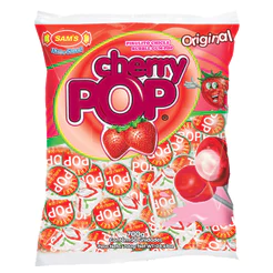 Pirulito Cherry Pop Morango Recheio Chiclete c/50 - Sams