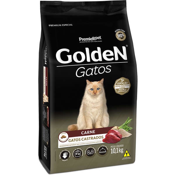 Ração Seca PremieR Pet Golden Gatos Adultos Castrados Carne 10,1 Kg