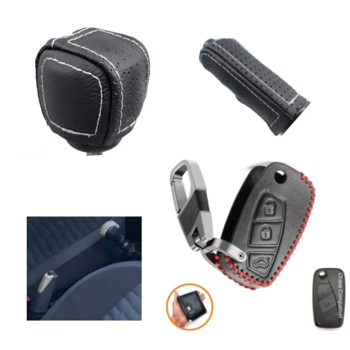 Kit Capas Câmbio Manopla  Manual + Alavanca de Freio de mão + Chave Fiat Idea adventure Locker Palio adventure Locker Palio weekend Strada adventure Strada Locker Idea