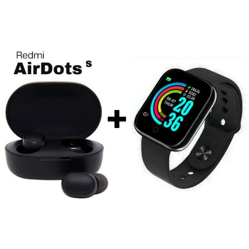 Kit fone airdots Xiaomi Redmi Versão Global S + Smartwatch D20 Pro coloca foto na tela Esportivo Bluetooth