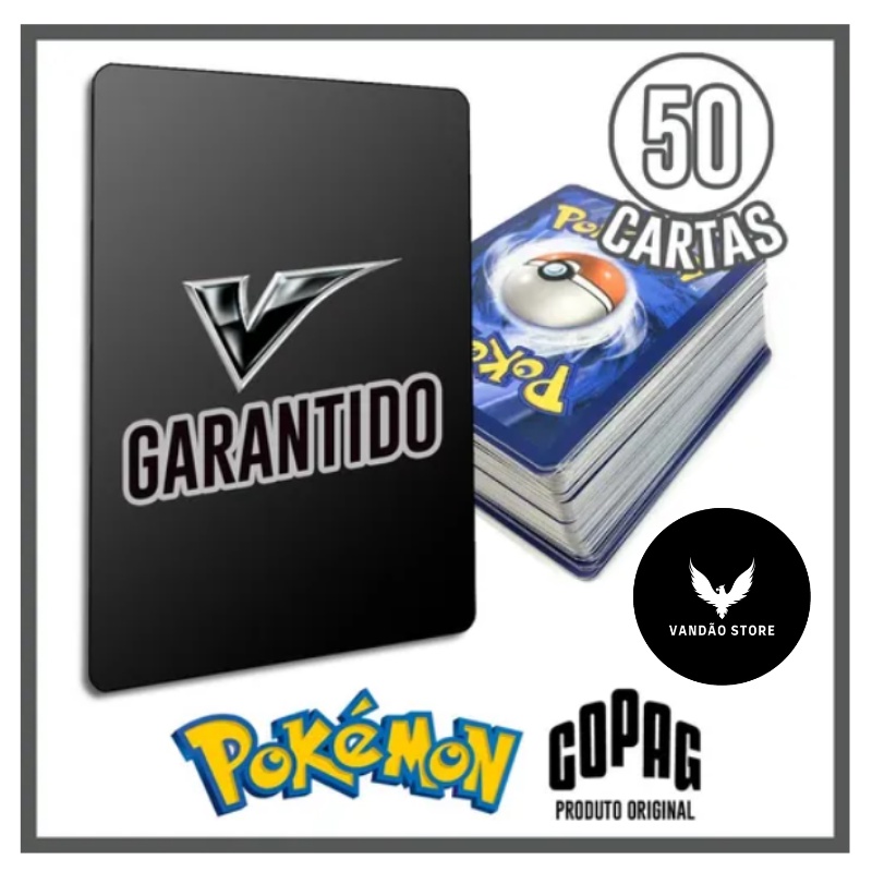Lote Kit de 50 Cartas De Pokémon Original Copag + Carta Ultra Rara V + Pokemon Lendário + Carta Rara + Cartas Brilhantes