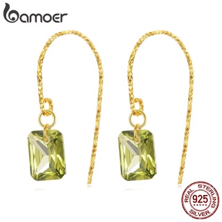 Brincos Bamoer 925 Prata Verde Zircônia Ganchos Orelha Cravo Moda Joia Para Mulheres Presentes
