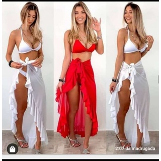 saida de praia amarrar saia longa babado verão moda praia
