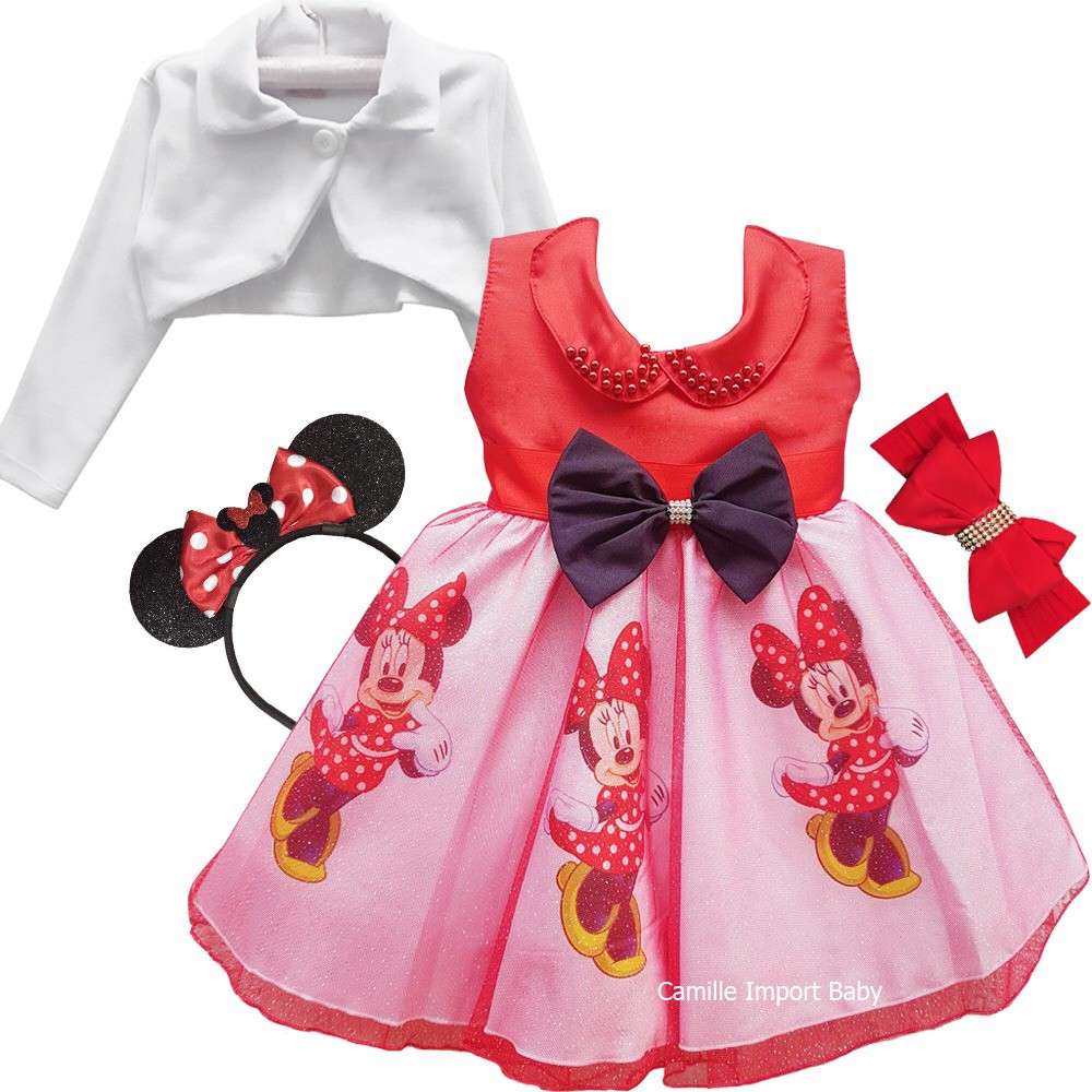 Vestido Minnie Vermelha Festa Luxo Glamour o Kit
