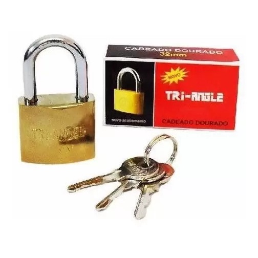 Cadeado 32mm Com 3 Chaves Tri-Angle Dourado Malas Correntes Armários