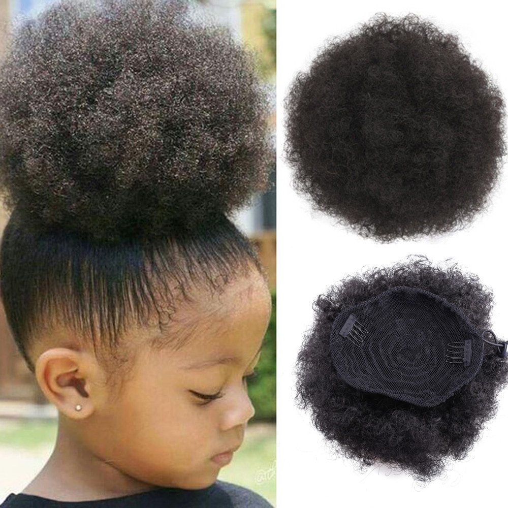 African Afro Bun Short Kinky Curly Wrap Drawstring Puff Ponytail Bun ...