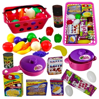 Kit 32 Infantil Super Feirinha Brinquedo Comidinhas Mercearia