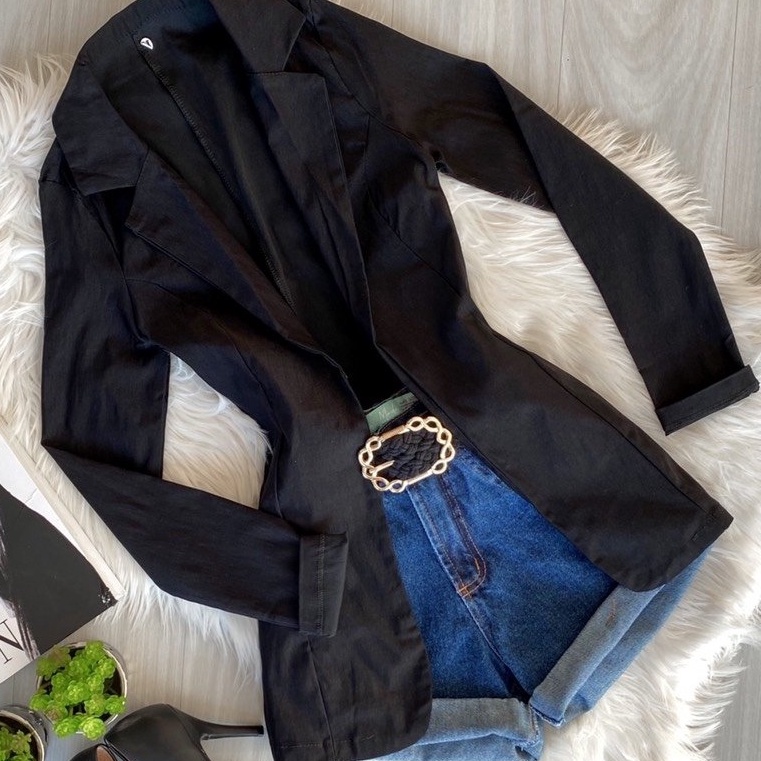 Blazer Feminino Preto de tecido de trabalho social com botões P M G GG
