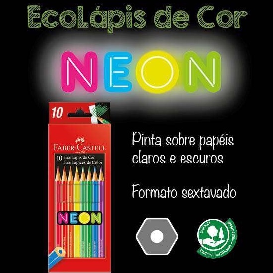 Lápis de Cor Neon 10 cores Faber Castell / Lapis Para Colorir