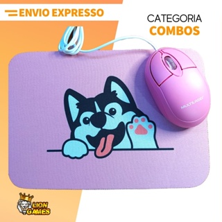 Combo Mouse Rosa + Mouse Pad Cachorro / MousePad Estampado em Oferta na Shopee