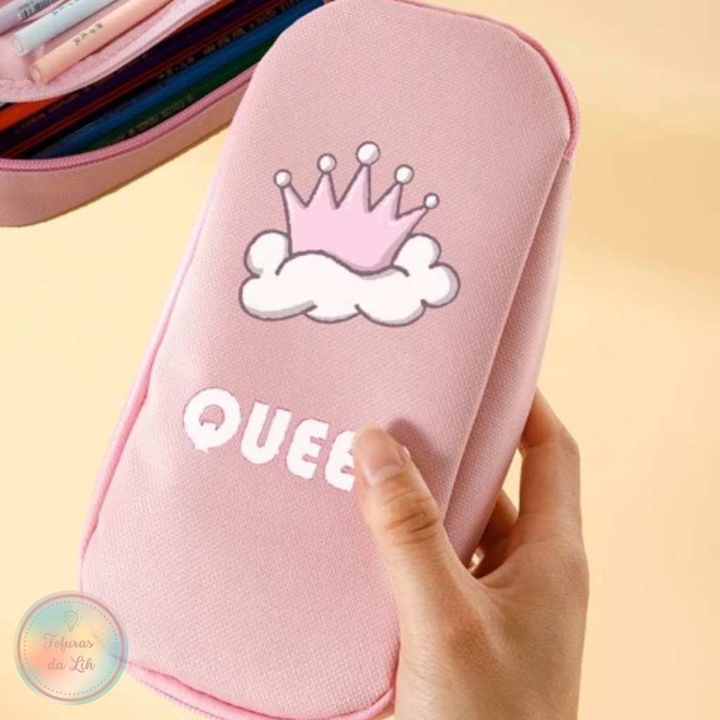 Estojo escolar rosa Rainha Queen grande