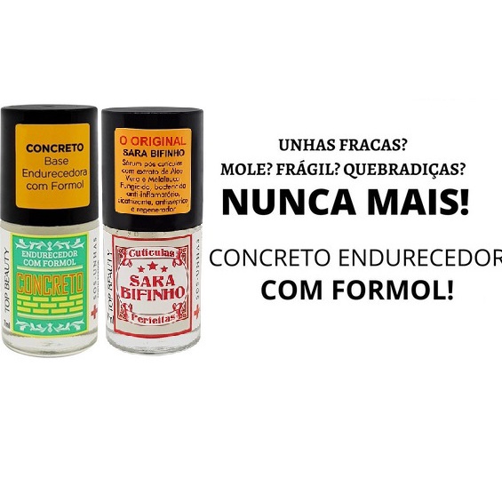 Kit Base Concreto Endurecedor De Unhas Com Formol + Sérum Cicatrizante Bactericida Regenerador De Cutículas Sara Bifinho Unhas Topbeauty - Envio Rápido