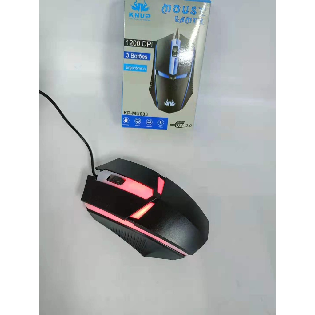 Mouse Gamer 1200 DPI Led 3 Botões usb 2.0 Knup KP-MU003 Original