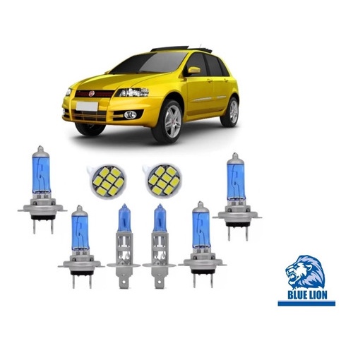 Farol Fiat Stilo Alto Baixo Milha Kit Lampada Super Branca