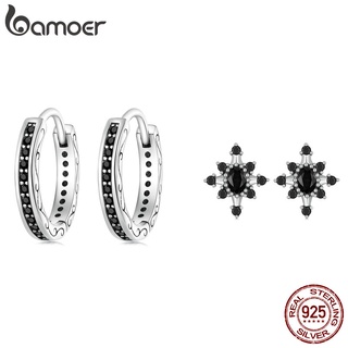 Bamoer 925 Conjunto De Joalheria De Prata Estrela Preta Brincos Presentes Para Mulheres Homens