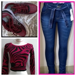 Conjunto Look: Calça Jeans feminina Clochard + Blusa feminina  Frio Malha Lã Acrílica +  Tenis (LER OBSERVAÇÃO)