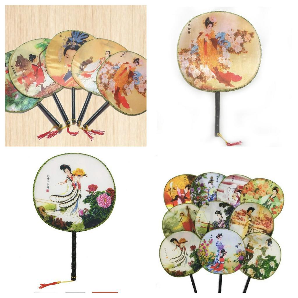 Kit 6 Leque Ventarola Tecido Seda Desenhos Frase Chinesa Japonesa Oriental Decoração de parede FESTA