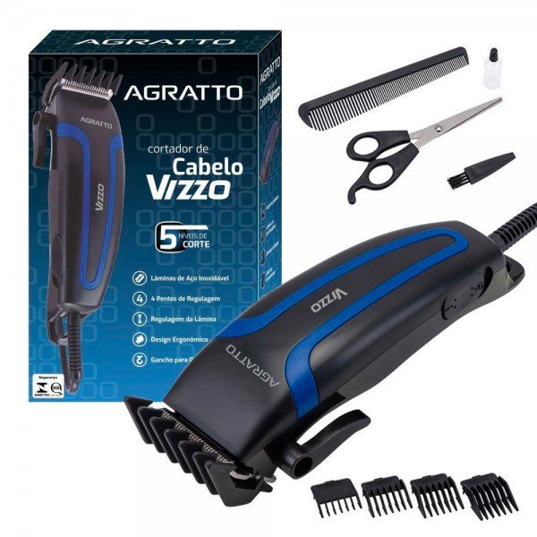 Cortador De Cabelos Vizzo Preto 10W Agratto | Shopee Brasil
