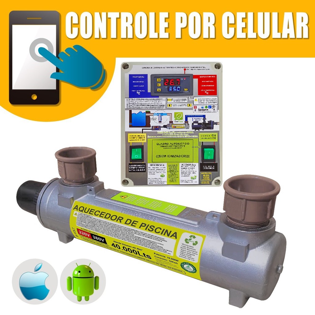 AQUECEDOR DE PISCINA HIDROHOT ATÉ DE 40.000 LITROS AUTO C/ MOD. CELULAR