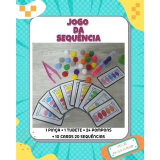 Jogo da Sequência: Pinça + Tubete + Pompom + Cards plastificados